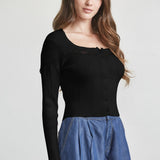 Lace Insert Ribbed Sweater Top