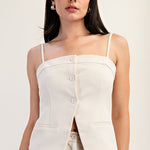 Button Down Banded Top - Off White, Women's Tops Collection
