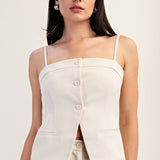 Button Down Banded Top - Off White, Women's Tops Collection