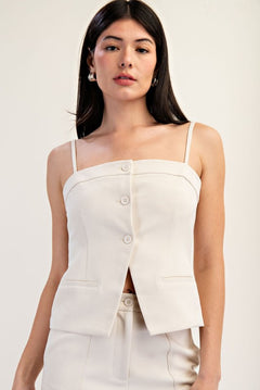 Button Down Banded Top - Off White, Women's Tops Collection