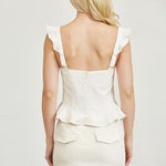Sweetheart Frilled Strap Linen Top - Ivory, Women's Tops Collection