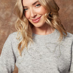 Rhinestone Bow Pullover - grey, womens sweater collection