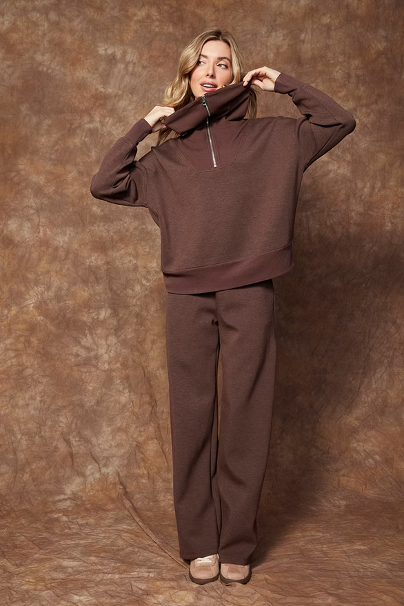 Soft Knit Half Zip Pullover - umber mel, womens sweatshirt/matching set collection
