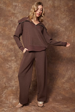 Soft Knit Pull On Straight Pant - brown, womens pants/matching set collection