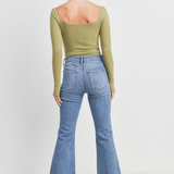 Just Black - High Rise Crop Flare With Distressed Hem