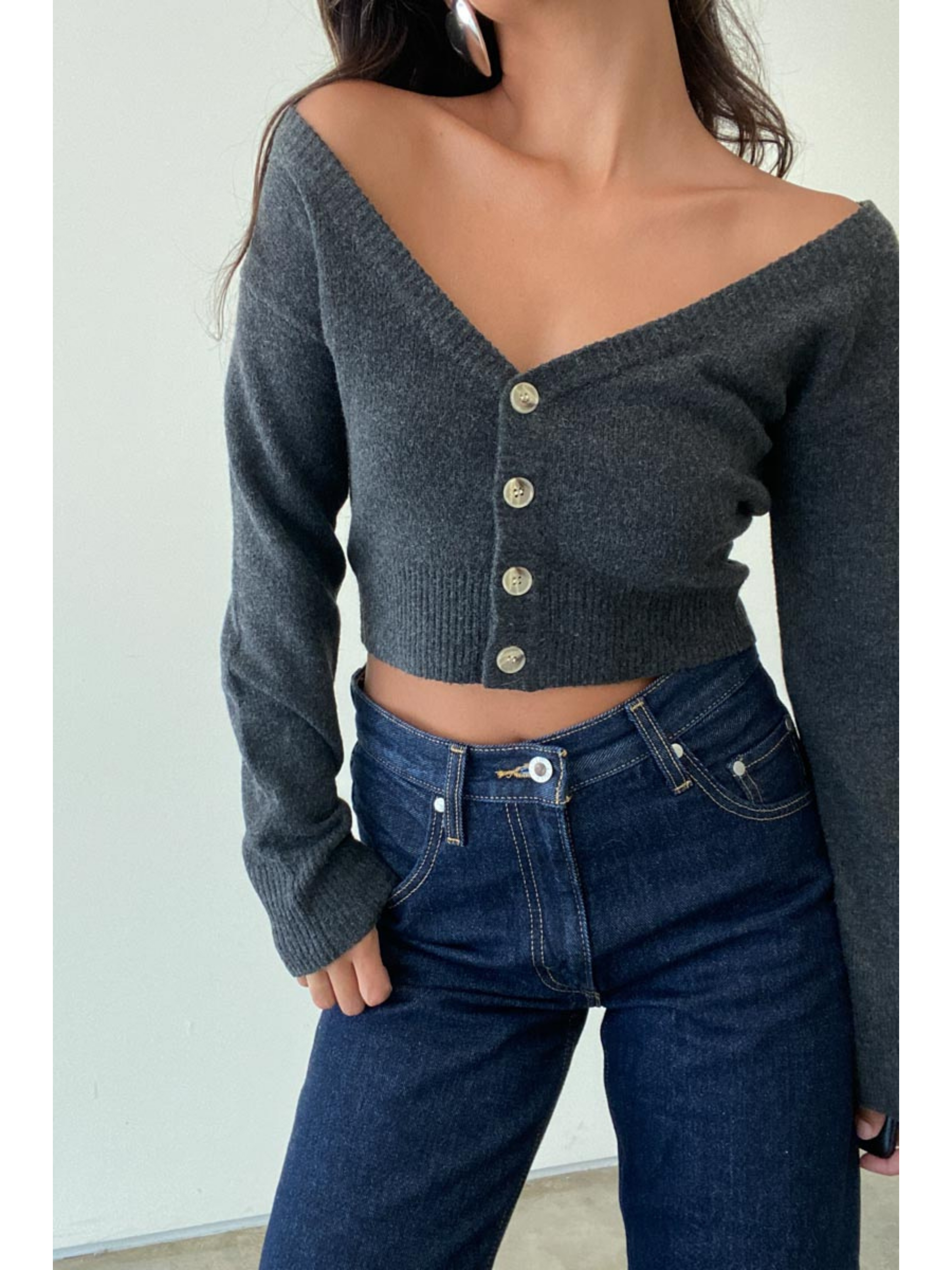 Button front crop cardigan hot sale