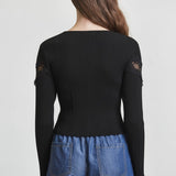 Lace Insert Ribbed Sweater Top