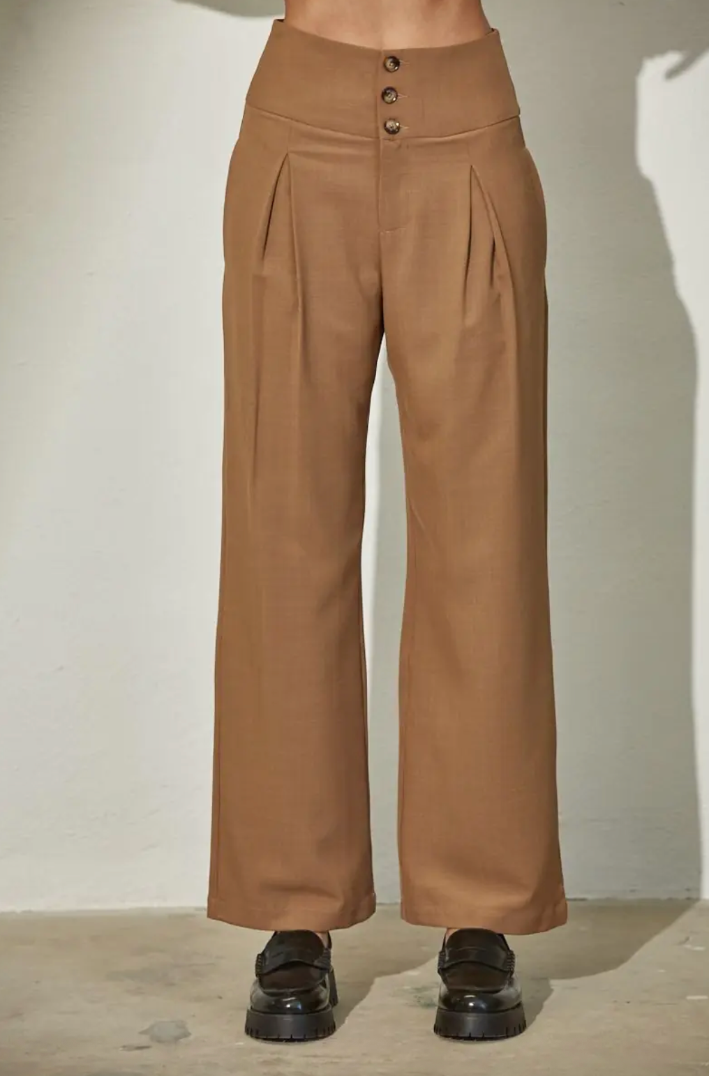 High Rise Button Down Woven Pant - mocha, womens bottoms/matching set collection