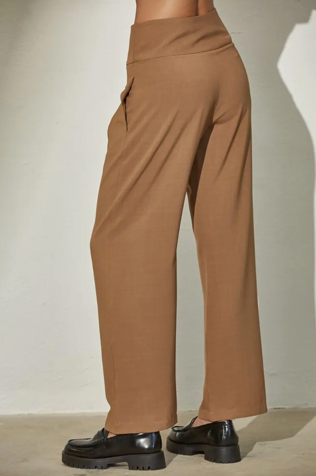 High Rise Button Down Woven Pant - mocha, womens bottoms/matching set collection