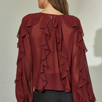Ruffled Chiffon Blouse - berry, womens shirt collection