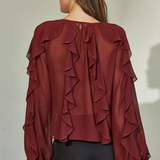 Ruffled Chiffon Blouse - berry, womens shirt collection