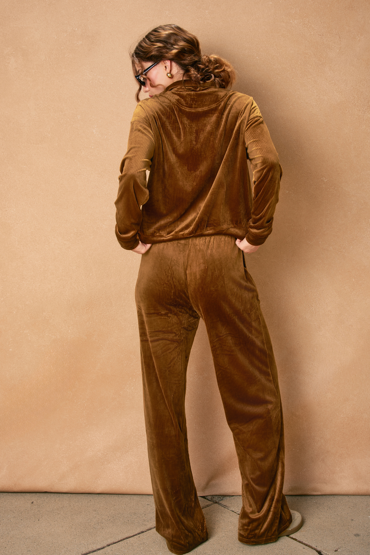 Velour Sweat Outfit - caramel, womens matching set collection