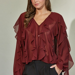 Ruffled Chiffon Blouse - berry, womens shirt collection