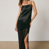 Sheer Bottom Plaid Maxi Skirt