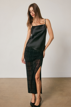 Sheer Bottom Plaid Maxi Skirt