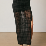 Sheer Bottom Plaid Maxi Skirt