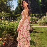 Tiered Floral Cutout Maxi Dress