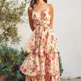 Tiered Floral Cutout Maxi Dress