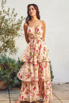Tiered Floral Cutout Maxi Dress