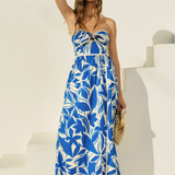 Strapless Printed Maxi Dress With Front Tie
