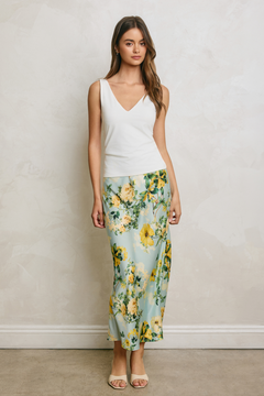 Satin Floral Midi Skirt