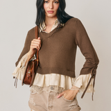 Collared Layered Sweater With Lace Bottom