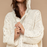 Chunky V Neck Hooded Sweater - cream, womens sweater collection