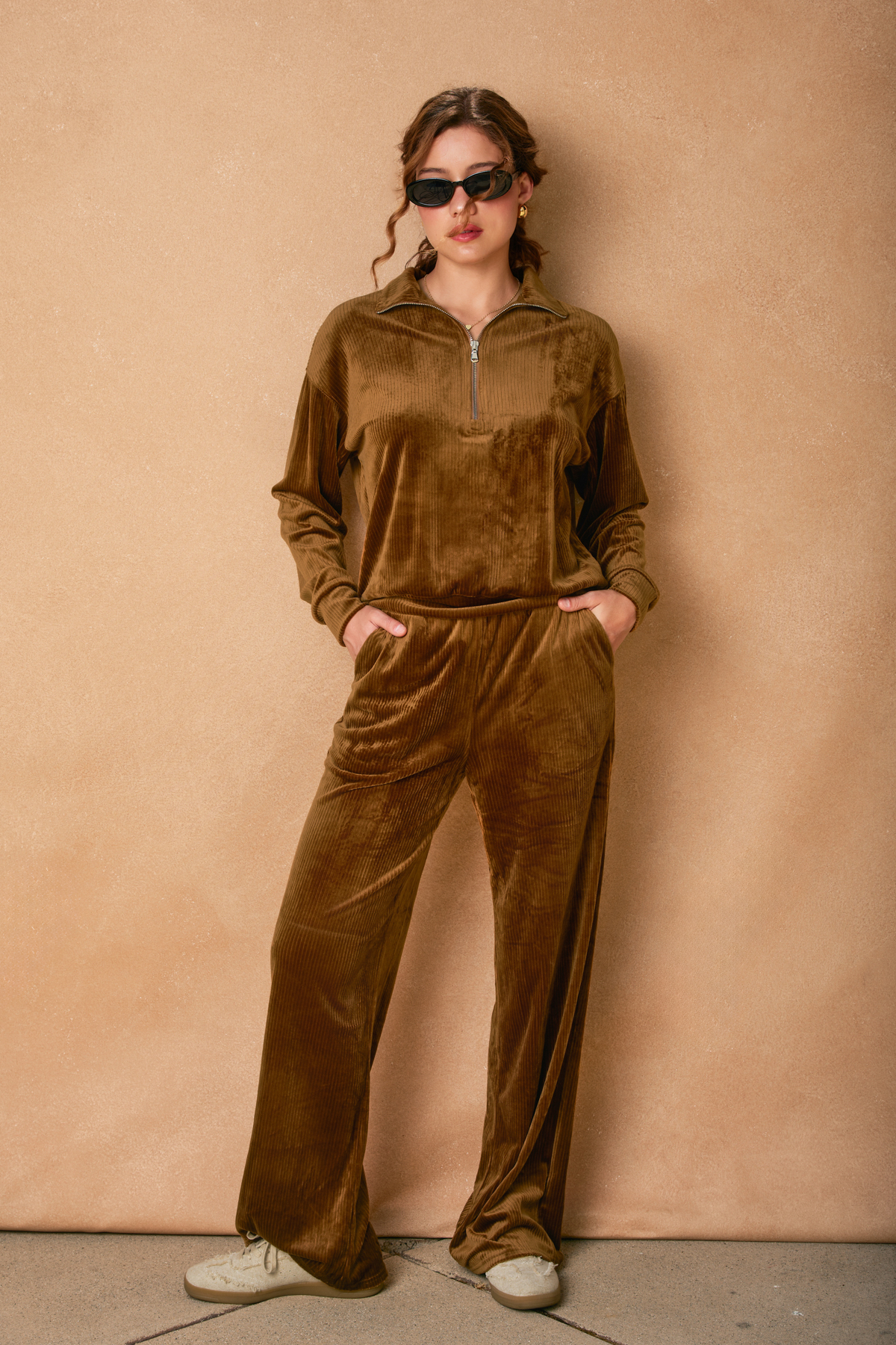 Velour Sweat Outfit - caramel, womens matching set collection