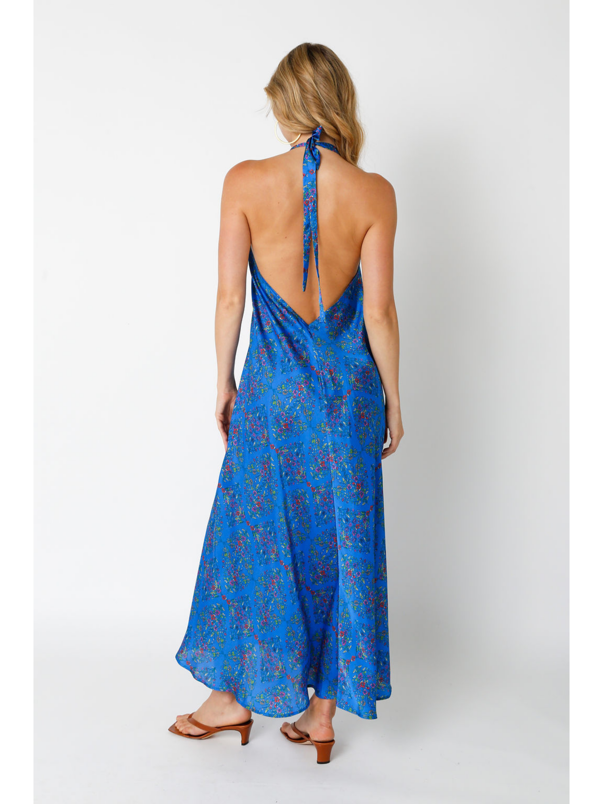 Blue floral outlet halter dress