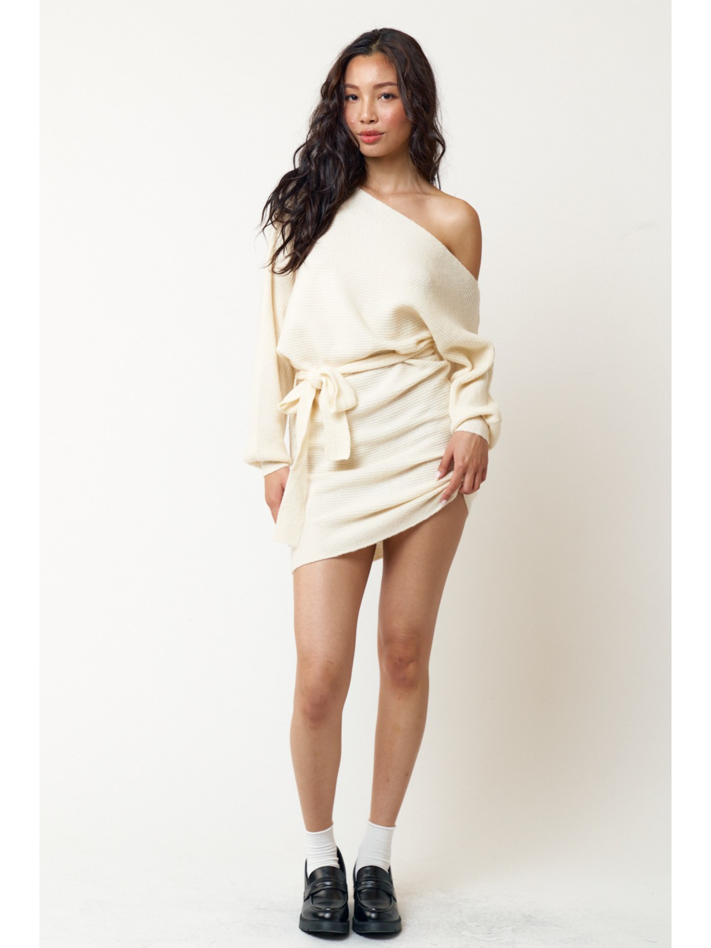 one shoulder sweater dress