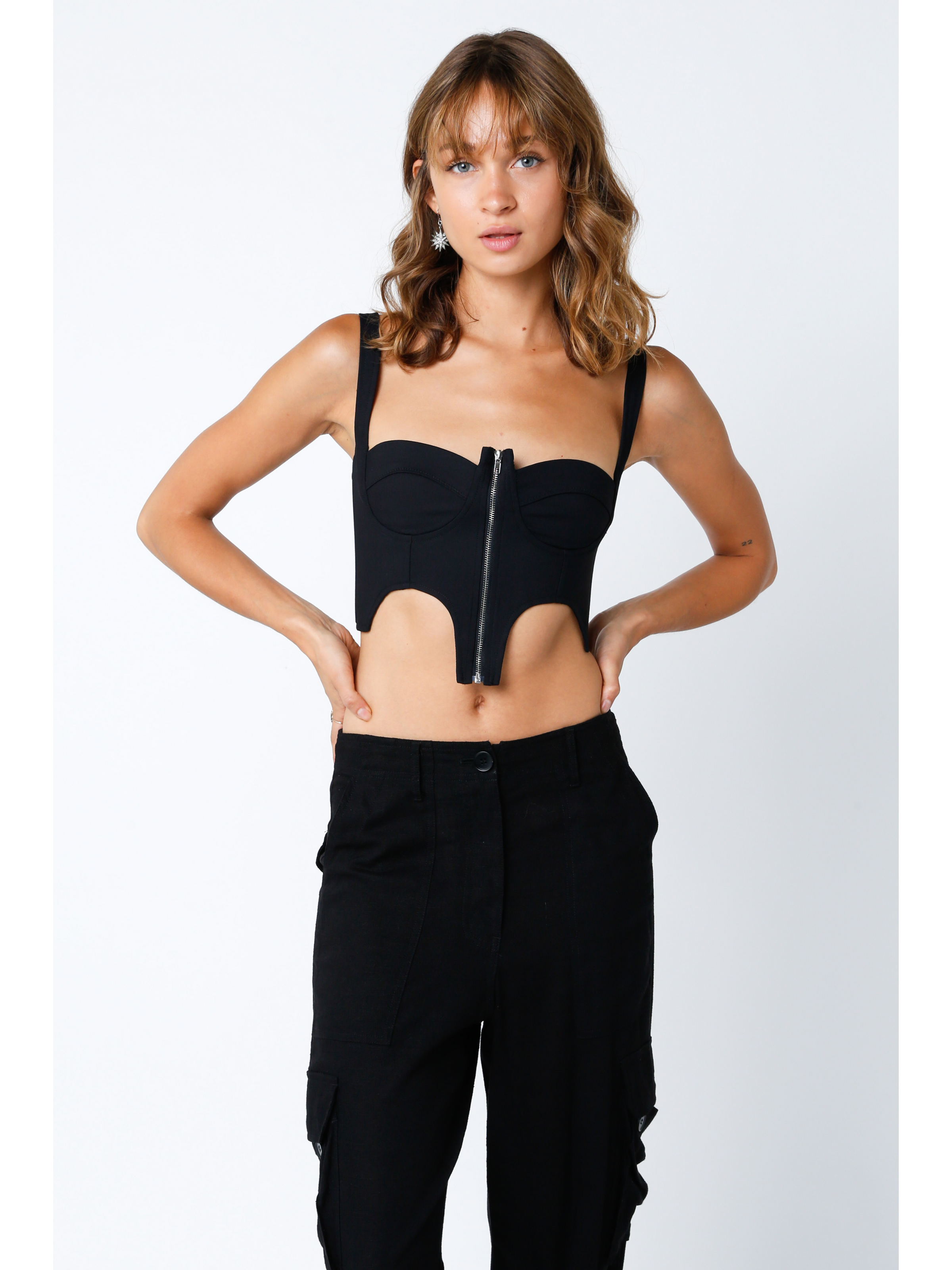 T-shirt Crop top Bra Bustier Camisole, T-shirt, zipper, woman png