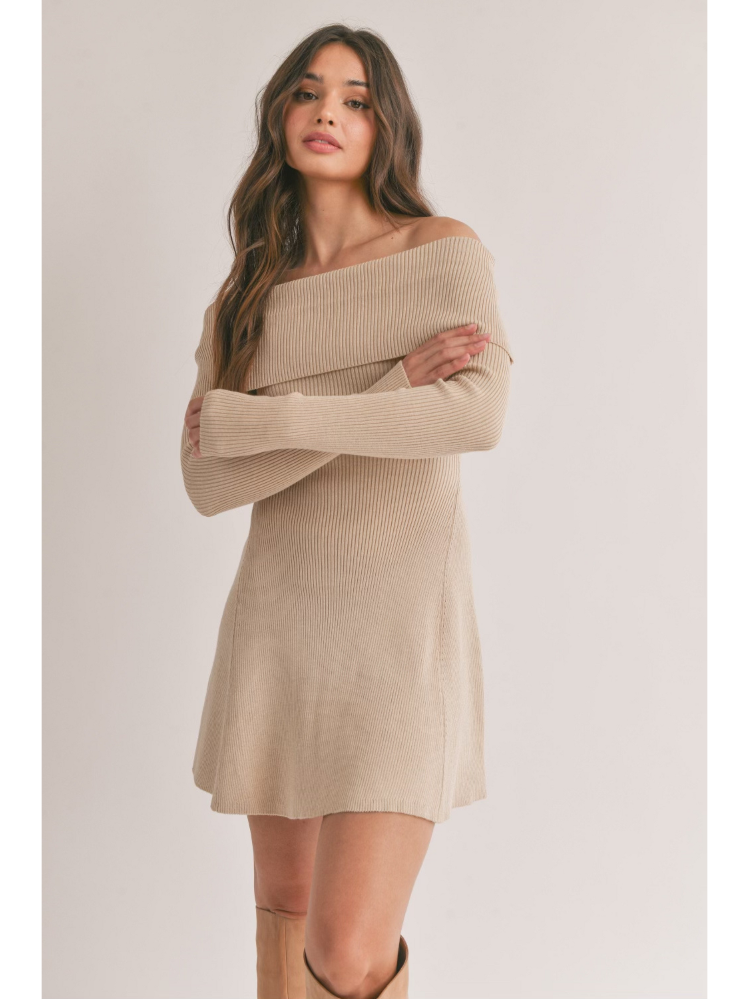 off the shoulder mini sweater dress