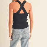 Metallic Knitted Cross Back Top