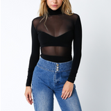 Long Sleeve Mesh Sheer Bodysuit