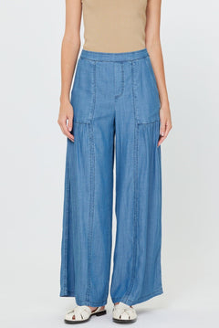 Chambray Tiered Wide Pant