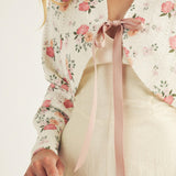 Cropped Floral Front Bow Tie Cardigan