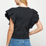 Pleated Cap Sleeve Knit Top