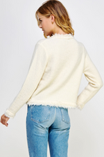 Frayed Trim Textured Cardigan