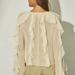 Ruffled Chiffon Blouse - cream, womens shirt collection