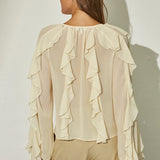 Ruffled Chiffon Blouse - cream, womens shirt collection
