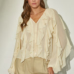 Ruffled Chiffon Blouse - cream, womens shirt collection