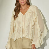 Ruffled Chiffon Blouse - cream, womens shirt collection