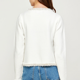 Frayed Pearl Trim Detail Textured Jacket